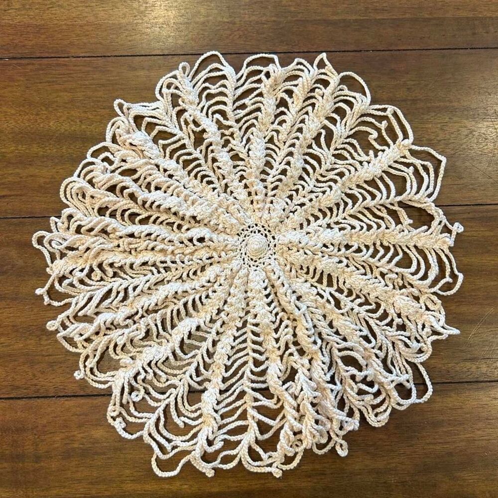 Cottagecore fairy vintage inspired Handmade yellow crochet table doily